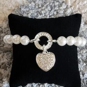 Y2K Faux Pearl Heart Charm Bracelet